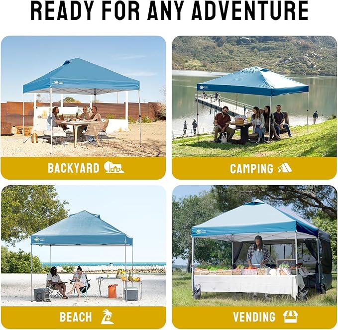 CROWN SHADES 10x10 Pop Up Canopy - Beach Tent with One Push Setup - Easy Outdoor Sun Shade for