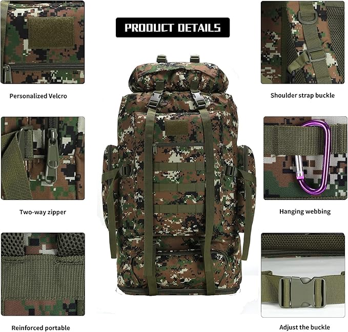 Hiking Backpack for Men 70L/100L Camping Backpack Military Rucksack Molle 3 Days Assault Pack for