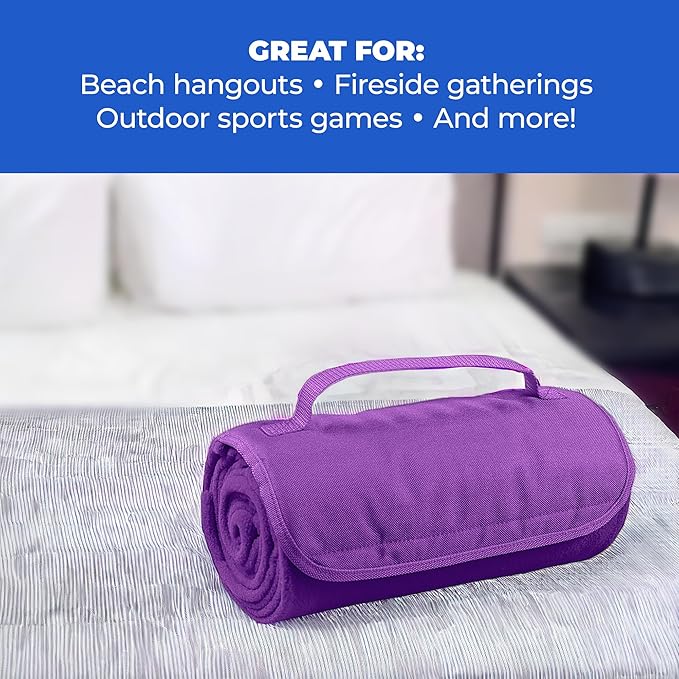 25 Ct of Roll-Up Blankets for Camping, Travel, Outdoors, Beach, Picnics – Dark Blue – Hook + Loop