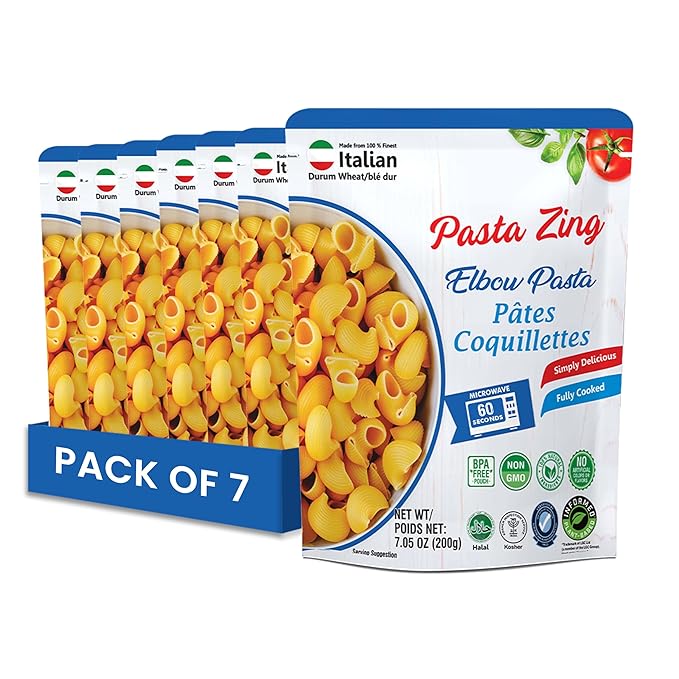 Pasta Zing Elbow Pasta – Fully Cooked, Microwave-Ready in 60 Seconds, Made with 100% Italian Durum