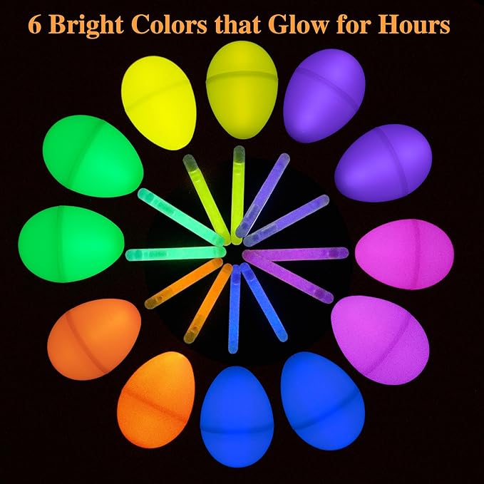 POPGIFTU 120 Easter Eggs with 240 Mini Glow Sticks, Glow-in-the-Dark Easter Eggs Bulk for Kids