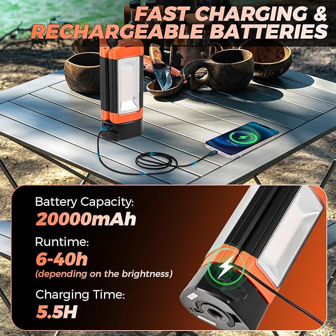 Portable Camping Light with Stand, 20000mAh Outdoor Work Light 800-3200 Lumen, 6.1ft Height with