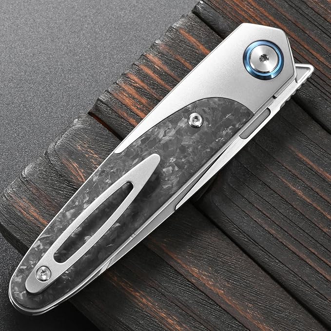 Sitivien ST992 Folding Pocket Knife,Handmade M390 Pearlescent Brushed Steel Blade,Titanium Carbon