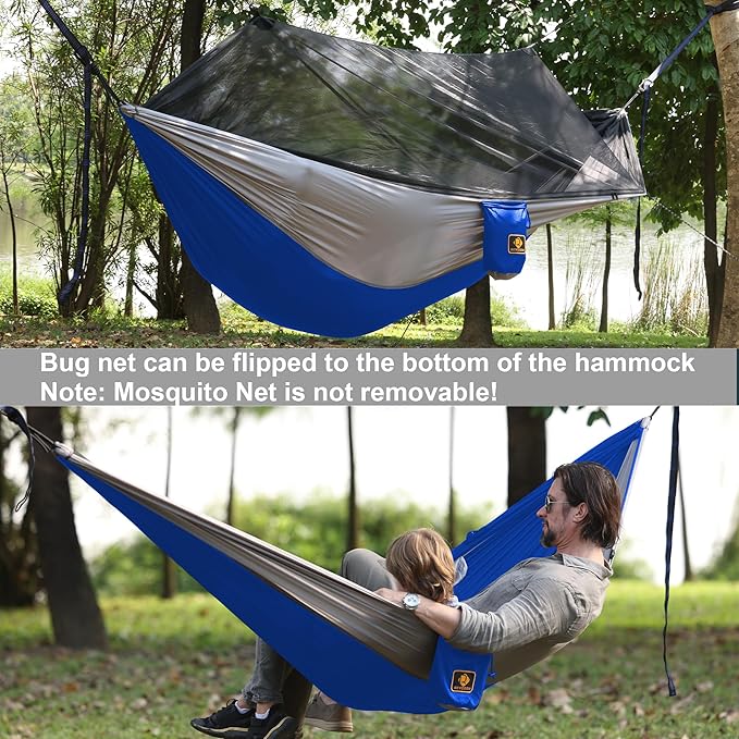 Camping Hammock with Net,Travel Portable Lightweight Hammocks with Tree Straps and Solid D-Shape
