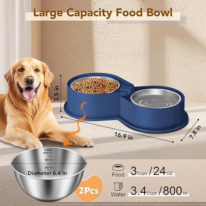 Stainless Steel Dog Bowl Set, 304 Metal Dual Food & Water Bowls for Dogs & Cats, Large Capacity Pet