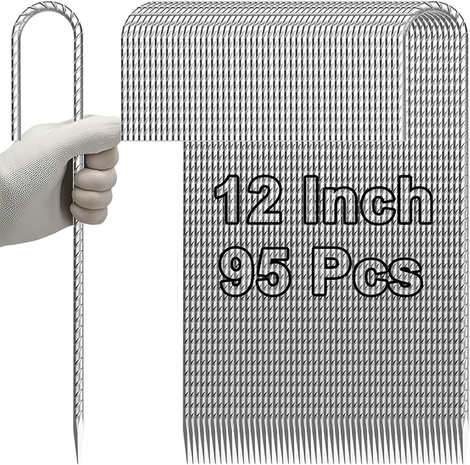 VVOKGO Rebar-Stakes-12-Inch J Hook Galvanized Tent Stakes Heavy Duty, 95-Pack Ground Chain Link