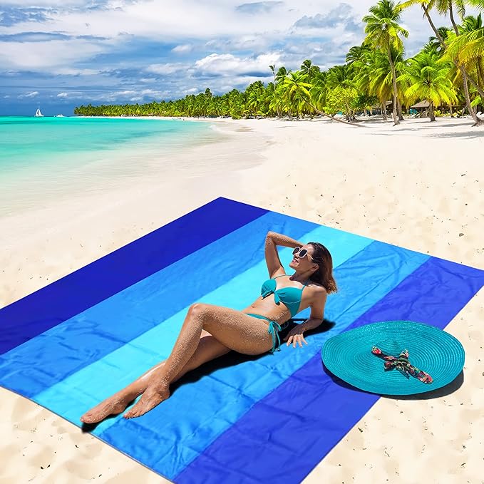 Beach Blanket Waterproof Sandproof Beach Mat 79" X 83"/10'x9'for 2-8 Adults Quick Drying Outdoor