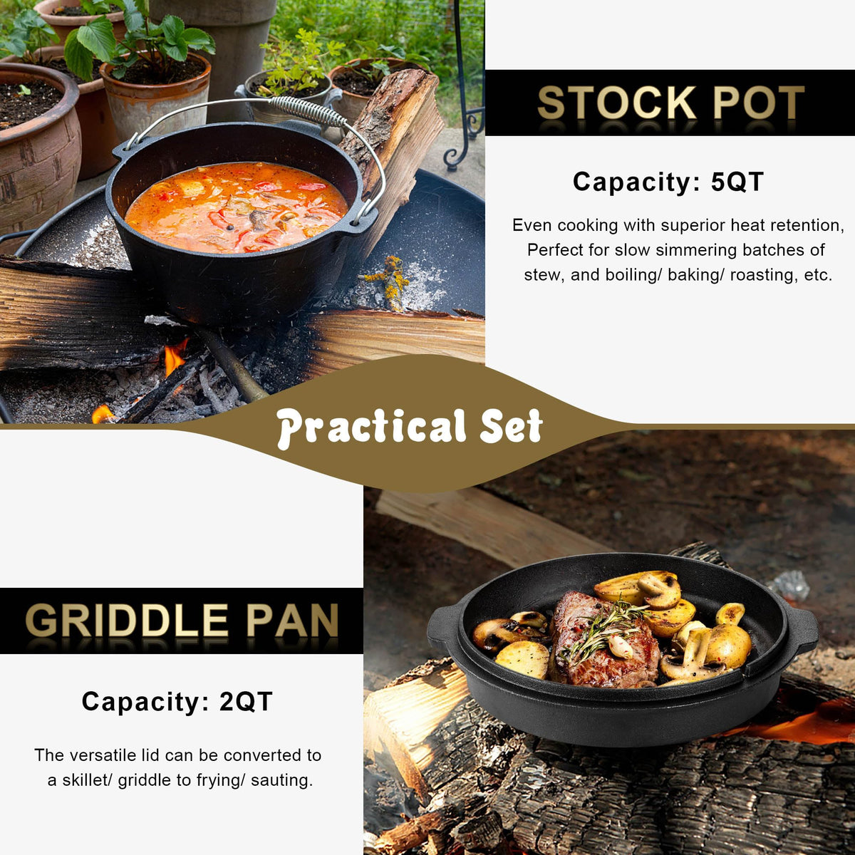 Joyfair Cast Iron Dutch Oven - 5QT, Pre-seasoned, Cast Iron - product view 4