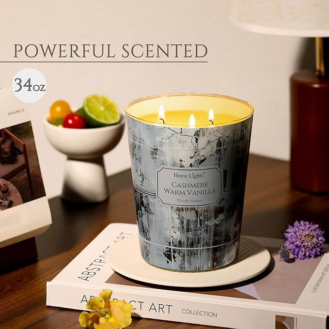 HomeLights Scented Candles for Women & Men, 34oz Candle Jars Aromatherapy 3-Wick Candle, Ideal for