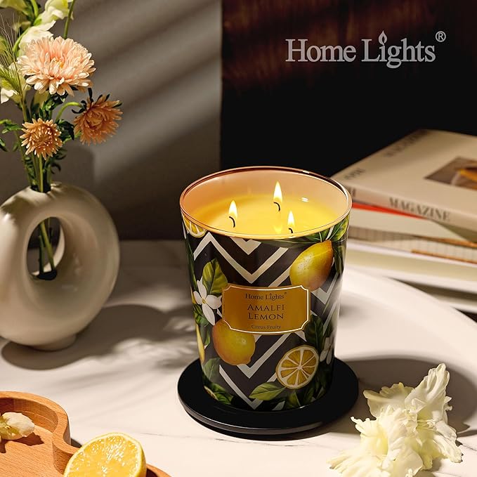 HomeLights Large jar Candle | 3-Wick Long-Lasting Scented Candles, 34oz Natural Soy Wax Candle for