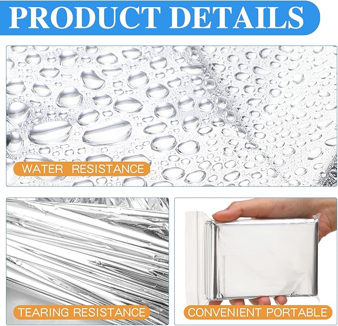 Macarrie 75 Pack Emergency Foil Thermal Blankets - Silver Foil Survival Blanket Space Blanket Kit