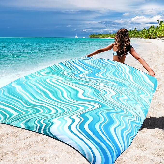 Beach Blanket Waterproof Sandproof Beach Mat 79" X 83"/10'x9'for 2-8 Adults Quick Drying Outdoor