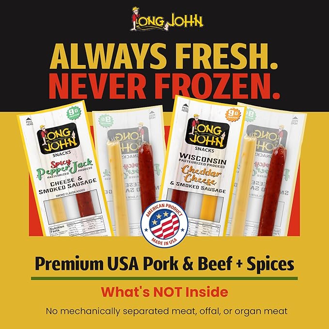 Long John Snacks Meat and Cheese Sticks - Original Smoked Sausage & Real Wisconsin Cheddar Cheese