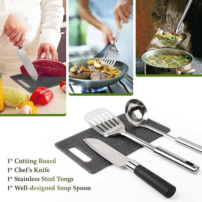 Camping Cooking Utensils Set, Stainless Steel Grill Tools, Camping BBQ Cookware Gear and Equipment