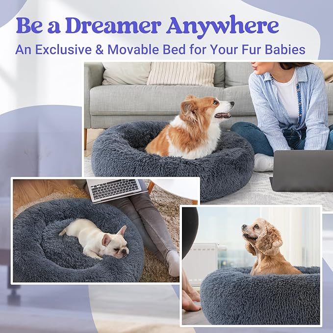 rabbitgoo Calming Dog Bed for Small Medium, 30 inches Pet Bed Machine Washable, Non-Slip Round