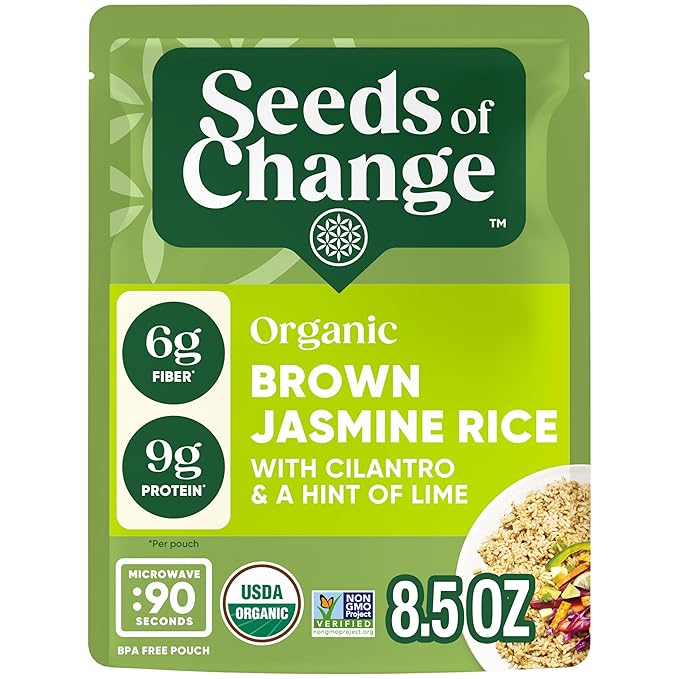 SEEDS OF CHANGE Organic Brown Jasmine Rice with Cilantro Lime, Organic Food, 8.5 oz Pouch (Pack of