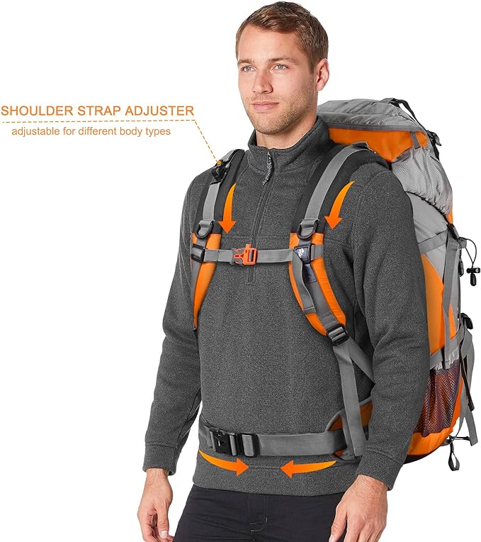 Loowoko 50L Hiking Backpack, Waterproof Camping Essentials Bag with Rain Cover, 45+5 Liter