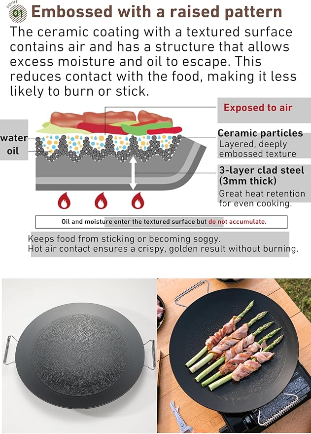 camping moon BBQ Grill Pan Dia 12.8-inch Round Griddle 3-Ply Composite Steel Nonstick Foldable