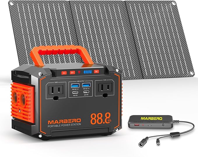 MARBERO 88.8Wh Portable Power Station with 30W Solar Panel 150W Peak Camping Solar Generator Power