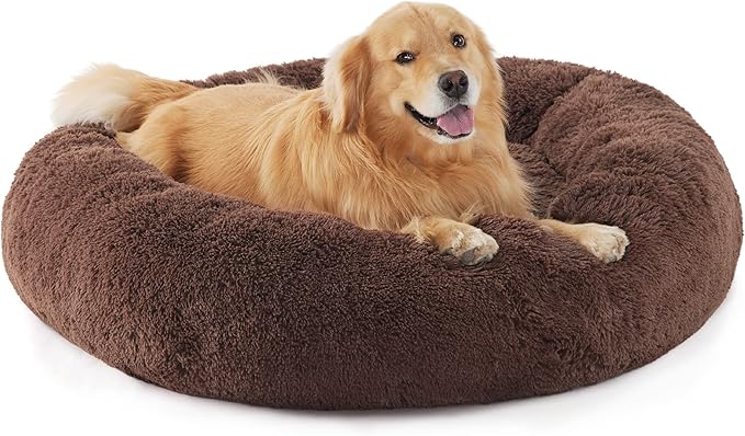 Bedsure Calming Dog Bed for Extra Large Dogs - Donut Washable Large Pet Bed, Anti-Slip Round Fluffy