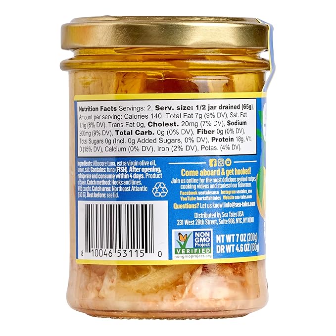 Sea Tales Albacore Fillets in Extra Virgin Olive Oil with Lemon in Jar - 100% Pole & Line Wild
