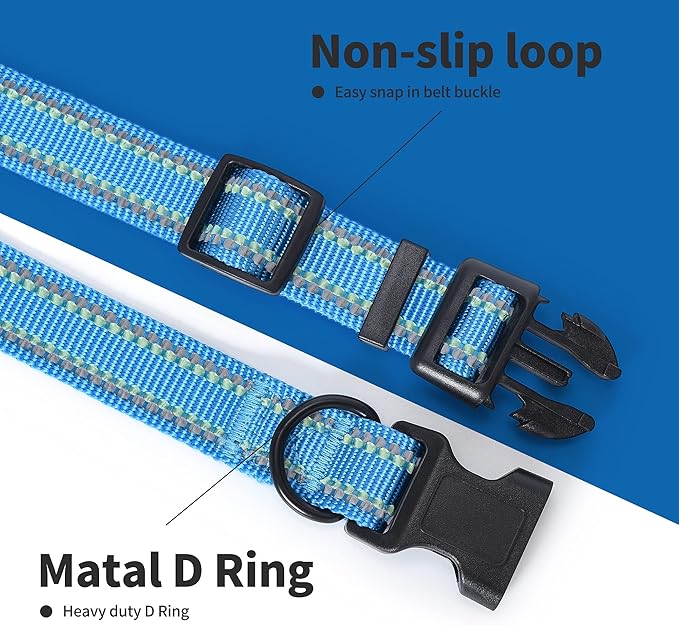 Mile High Life Reflective Dog Collar, Basic Dog Collars Adjustable Quick Release, Soft Nylon Pet