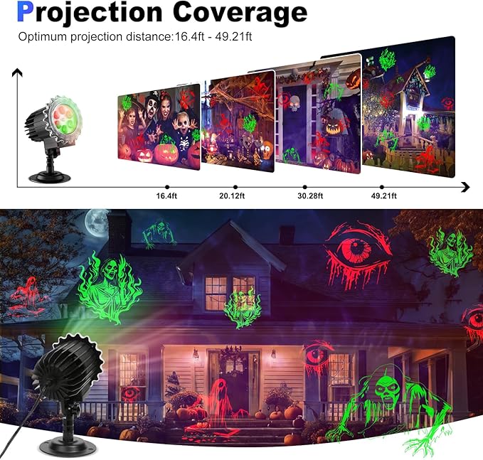 Matekxy Halloween Projector Lights Outdoor, 2025 Upgraded 3D Brighter Green&Red Decoration LED