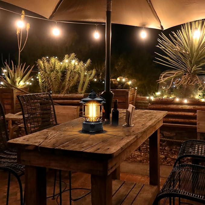 Retor LED Camping Lanterns Black 3 Pack 1500 LM Step-Less Dimming, Lightweight Battery Powered USB