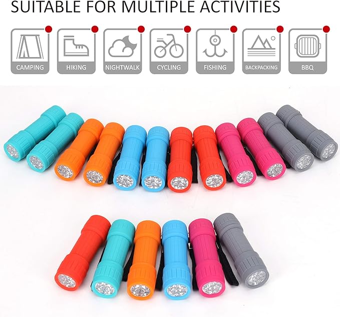 FASTPRO 18-Pack, 9-LED Mini Flashlight Set, AAA Batteries are Included and Pre-Installed, Perfect