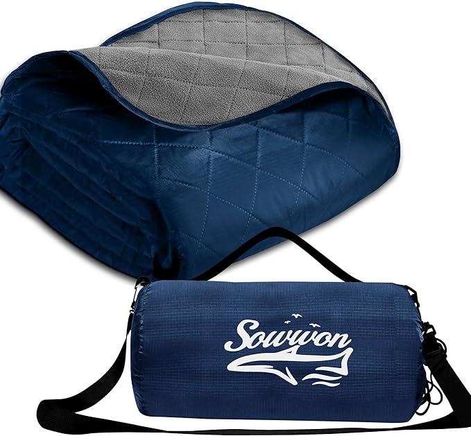 Waterproof Outdoor Blanket 92”X 60” Packable, Stadium Blankets for Camping with Quilted Fleece