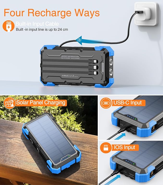 GOODaaa Portable Charger 42800mAh Built in 4 Cables and Thermometer 15W Fast Charging Power Bank