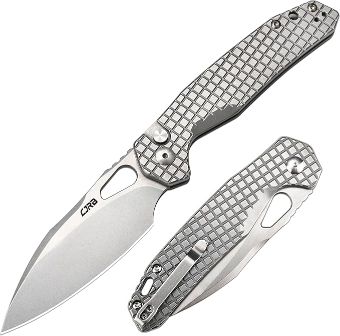 CJRB Frack Pocket Knife, 3.9" AR-RPM9 Steel Blade PVD Coating Frag Pattern Steel Handle EDC Knife