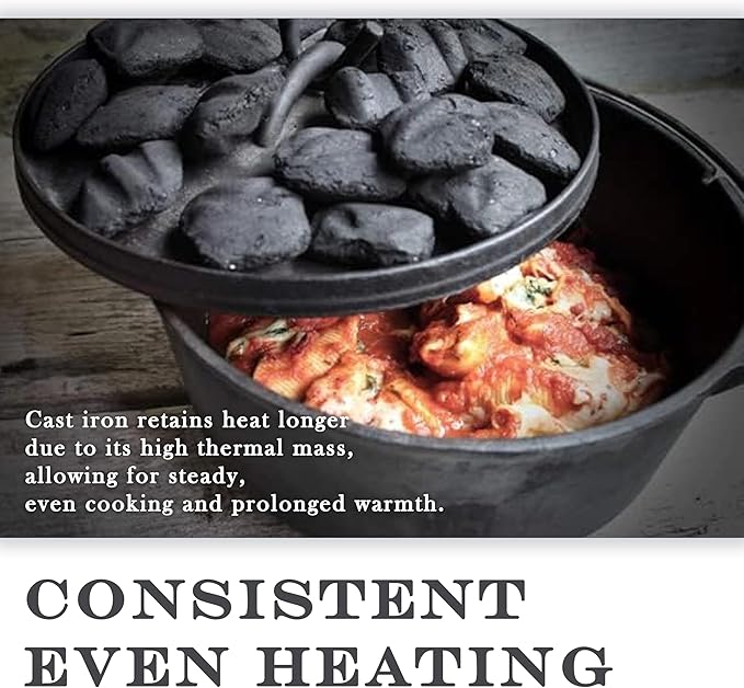 Cuisiland 4.5QT Cast Iron Dutch Oven with Lip Lid & Bail Handle – Pre-Seasoned Camping Pot for