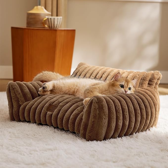 Bedsure Cute Cat Couch for Pets - Fluffy Cat Sofa with Premium Soft Corduroy Fleece, Fuzzy Pet
