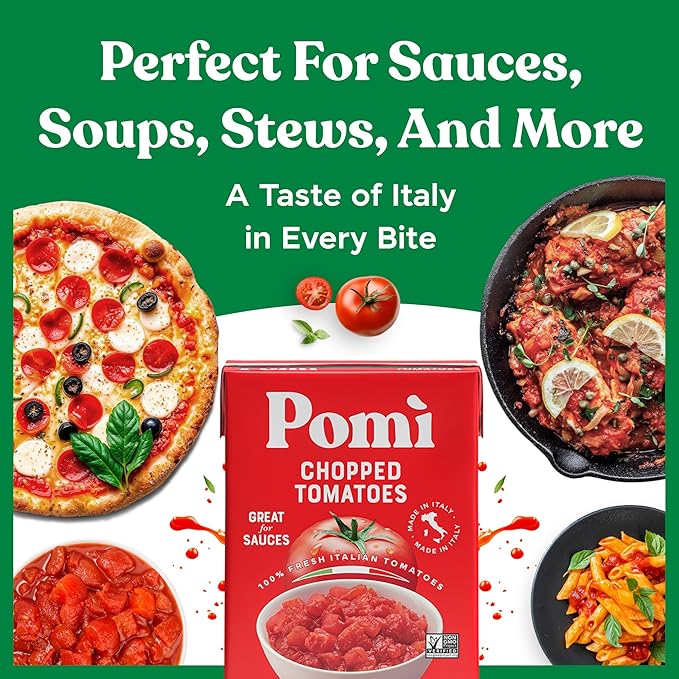 Pomì Chopped Tomatoes 26.46oz (Pack of 12) - Non-GMO, Gluten-Free, BPA-Free - 100% Fresh Italian
