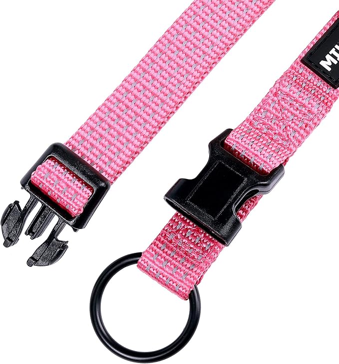 Mile High Life Dog Collar, Nylon Reflective Dog Collars w Pull D-Ring, Light Weight Adjustable