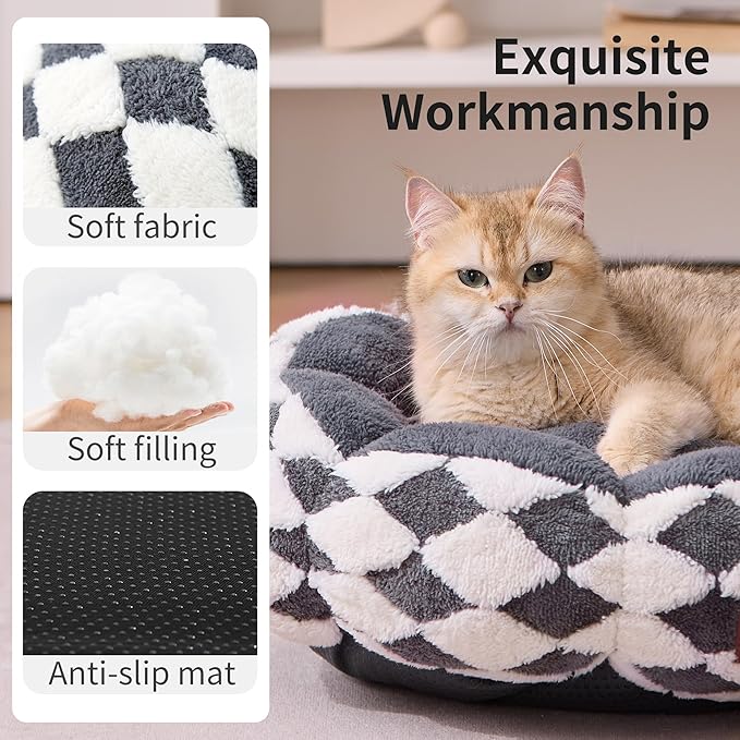 Cat Beds for Indoor Cats, Cute Donut Kitten Beds for Small Dog, Round Plush Bed for Puppy and Large