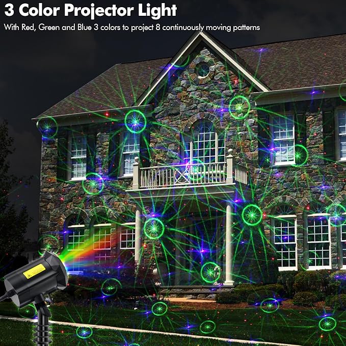 Poeland 8 Patterns Christmas Laser Projector Lights, Outdoor Garden Decorative Lights with Remote