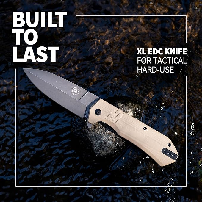 Off-Grid Knives - Stinger XL Folding Knife w. Spear Point Blade, Crucible 154CM Steel, G10 Scales