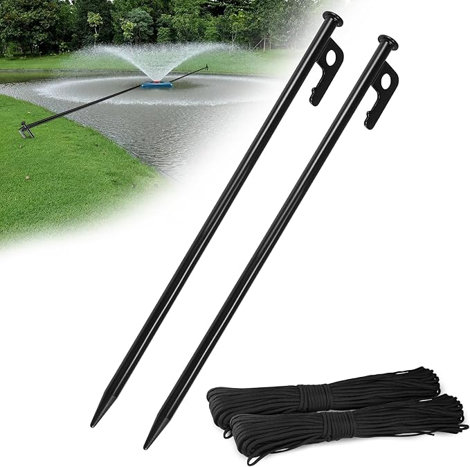 Goldlife Pond Fountain Aerator Fixing Accessories - 2×Metal Ground Stakes with 2×101ft Braided