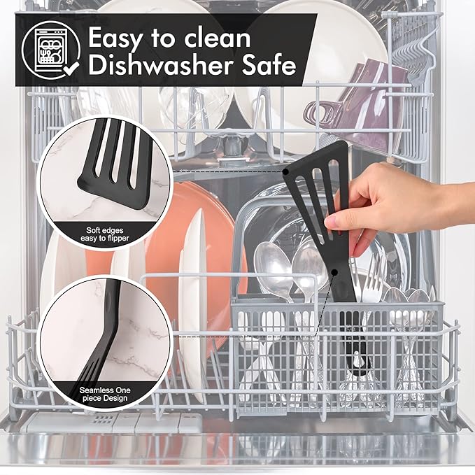 HOTEC 600??Heat Resistant Silicone Slotted Fish Turner Spatula Set, BPA Free Flipper Cooking