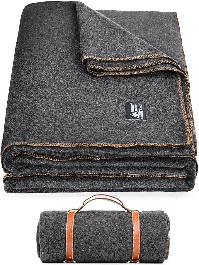 ONETIGRIS Wool Blanket,Wool Camping Blanket Warm, Thick, Washable, Large Car Blanket Great for