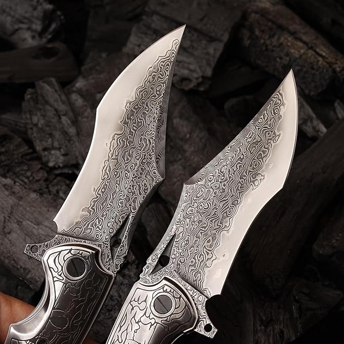 Damascus pocket knife clip leather sheath, VG10 core folding knife, portable EDC clip, outdoor