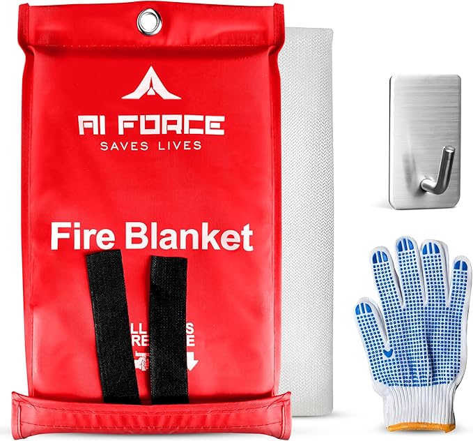 AI FORCE Fire Blanket with Gloves & Hooks ??Fireproof Emergency Safety Blanket for Home, Kitchen