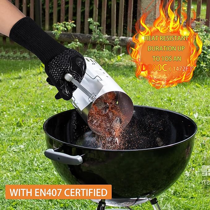 BBQ Fireproof Gloves, Grill Cut-Resistant Gloves 1472°F Heat Resistant Gloves, Non-Slip Silicone