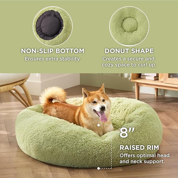 Bedsure Calming Dog Bed for Medium Dogs - Donut Washable Medium Pet Bed, Anti-Slip Round Fluffy