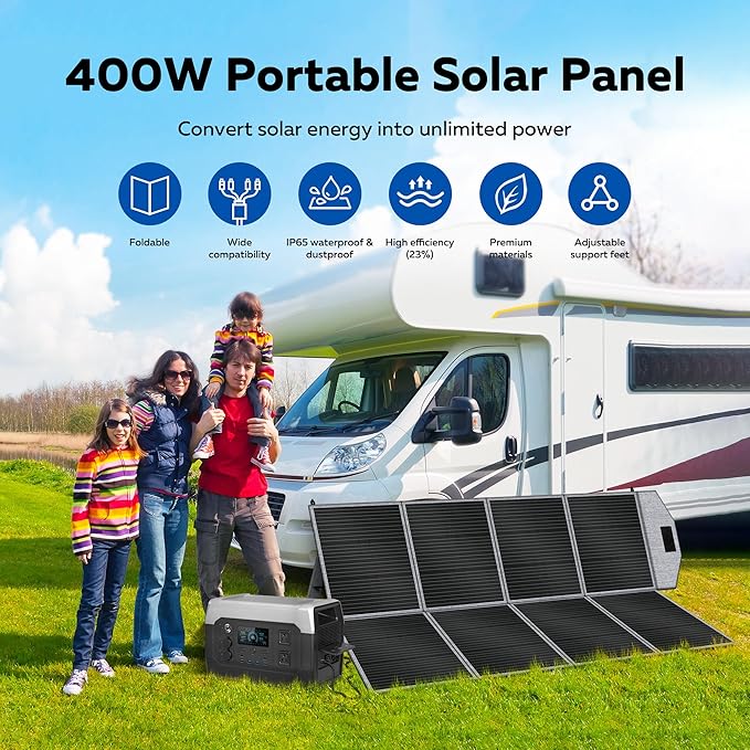 400w Portable Solar Panel - Foldable Solar Panel Charger for Power Station Camping RVs Off Grid