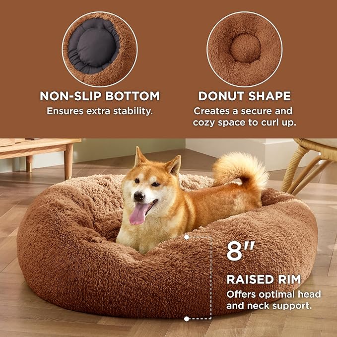 Bedsure Calming Dog Bed for Medium Dogs - Donut Washable Medium Pet Bed, 30 inches Anti-Slip Round