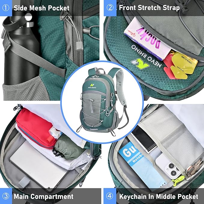 N NEVO RHINO Hiking Backpack 20L Water Resistant Outdoor Day Pack,Lightweight Travel Small Backpack
