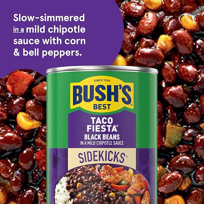 BUSH'S BEST 15.1 oz Canned Taco Fiesta Black Beans, Source of Protein and Fiber, Low Fat, Gluten